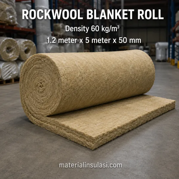 Rockwool Blanket Roll Density 60 kg/m³ Ukuran 1,2 × 5 Meter Tebal 50 mm