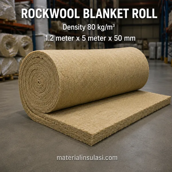 Rockwool Blanket Roll Density 80 kg/m³ Ukuran 1,2 × 5 Meter Tebal 50 mm