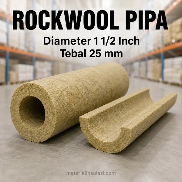 Rockwool Pipa Diameter 1 1/2 Inch Tebal 25 mm untuk Insulasi Pipa
