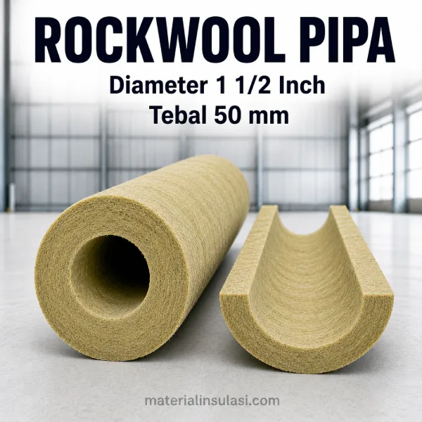 Rockwool Pipa Diameter 1 1/2 Inch Tebal 50 mm untuk Insulasi Pipa