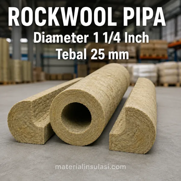 Rockwool Pipa Diameter 1 1/4 Inch Tebal 25 mm untuk Insulasi Pipa