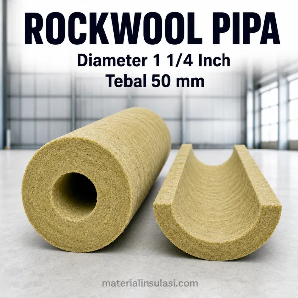 Rockwool Pipa Diameter 1 1/4 Inch Tebal 50 mm untuk Insulasi Pipa