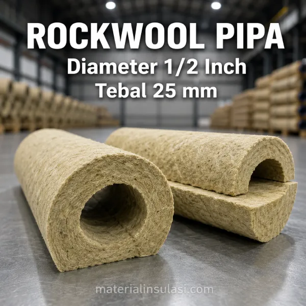 Rockwool Pipa Diameter 1/2 Inch Tebal 25 mm untuk Insulasi Pipa