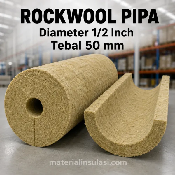 Rockwool Pipa Diameter 1/2 Inch Tebal 50 mm untuk Insulasi Pipa