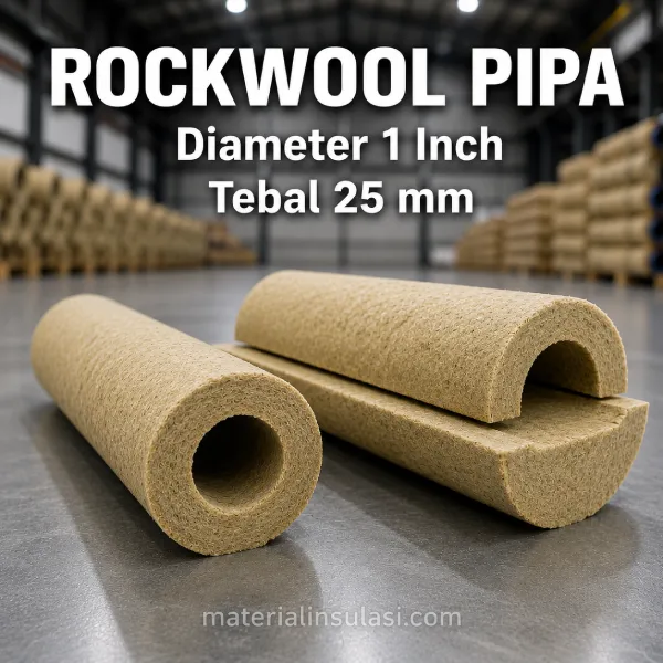 Rockwool Pipa Diameter 1 Inch Tebal 25 mm untuk Insulasi Pipa