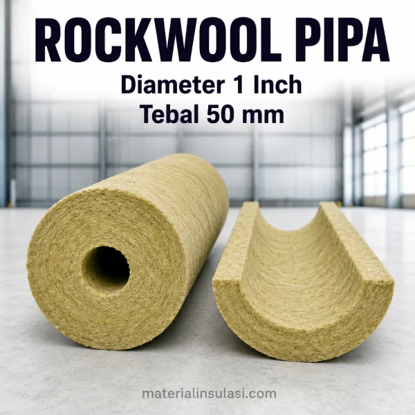 Rockwool Pipa Diameter 1 Inch Tebal 50 mm untuk Insulasi Pipa