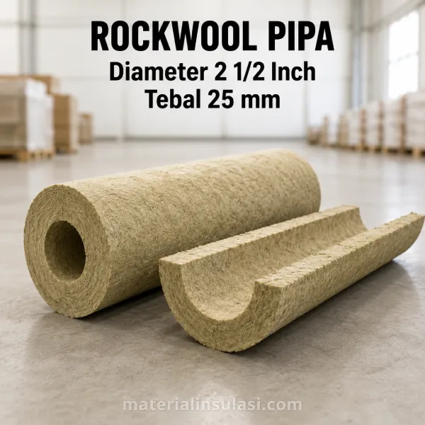 Rockwool Pipa Diameter 2 1/2 Inch Tebal 25 mm untuk Insulasi Pipa