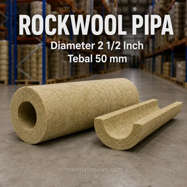 Rockwool Pipa Diameter 2 1/2 Inch Tebal 50 mm untuk Insulasi Pipa