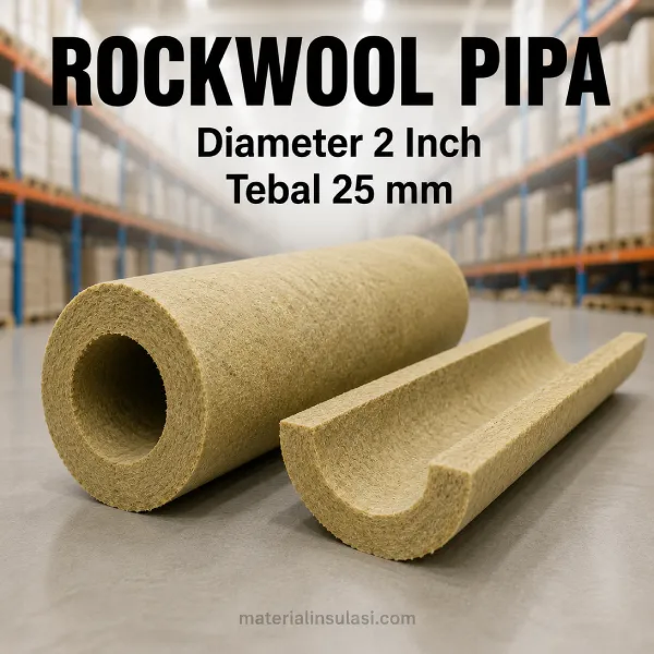 Rockwool Pipa Diameter 2 Inch Tebal 25 mm untuk Insulasi Pipa