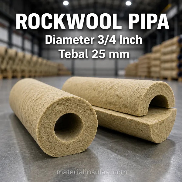 Rockwool Pipa Diameter 3/4 Inch Tebal 25 mm untuk Insulasi Pipa