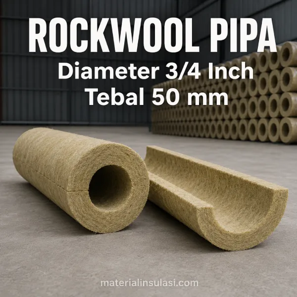Rockwool Pipa Diameter 3/4 Inch Tebal 50 mm untuk Insulasi Pipa