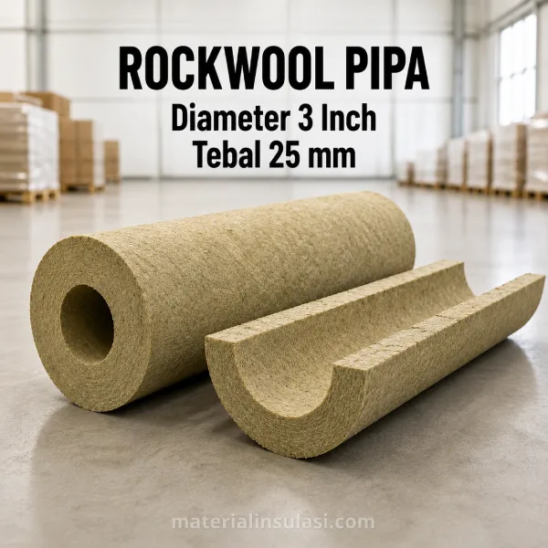 Rockwool Pipa Diameter 3 Inch Tebal 25 mm untuk Insulasi Pipa