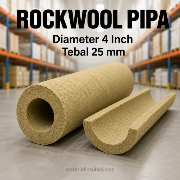 Rockwool Pipa Diameter 4 Inch Tebal 25 mm untuk Insulasi Pipa