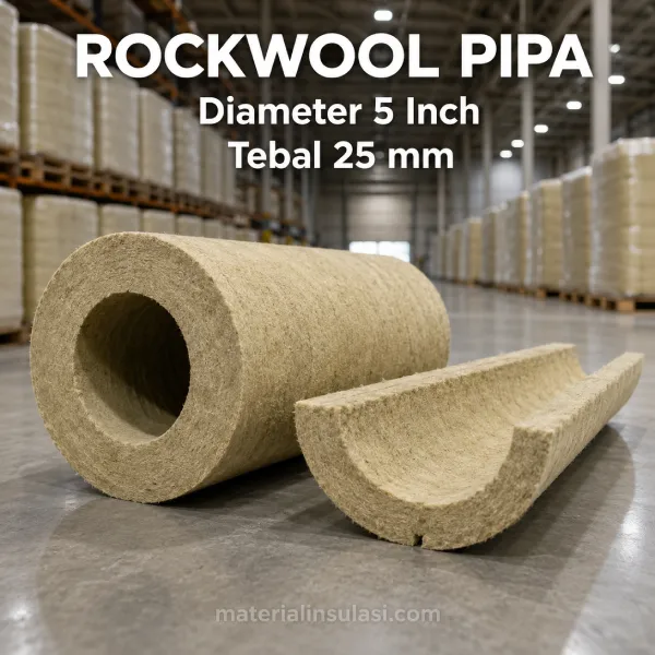 Rockwool Pipa Diameter 5 Inch Tebal 25 mm untuk Insulasi Pipa