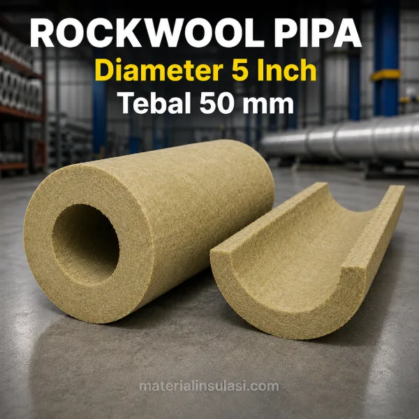 Rockwool Pipa Diameter 5 Inch Tebal 50 mm untuk Insulasi Pipa