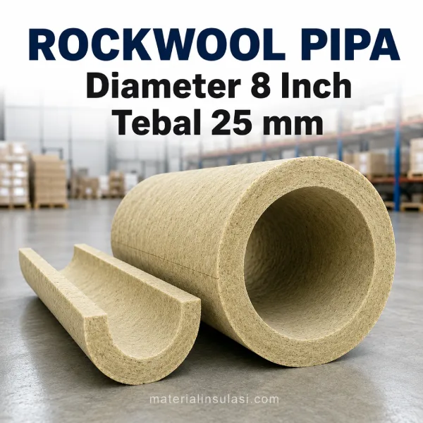 Rockwool Pipa Diameter 8 Inch Tebal 25 mm untuk Insulasi Pipa
