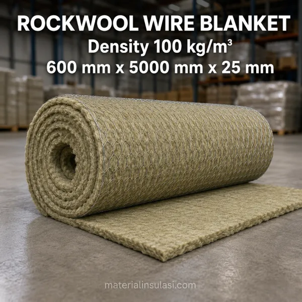 Rockwool Wire Blanket Density 100 kg/m³ Ukuran 600 × 5000 mm Tebal 25 mm