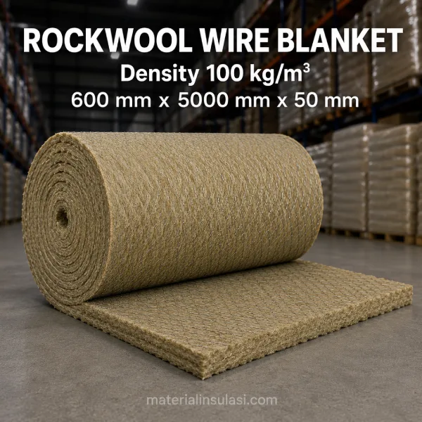Rockwool Wire Blanket Density 100 kg/m³ Ukuran 600 × 5000 mm Tebal 50 mm