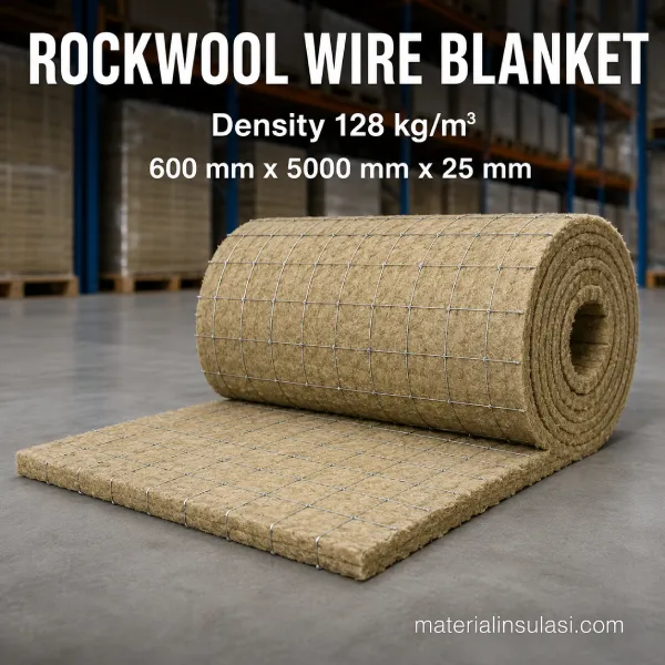 Rockwool Wire Blanket Density 128 kg/m³ Ukuran 600 × 5000 mm Tebal 25 mm