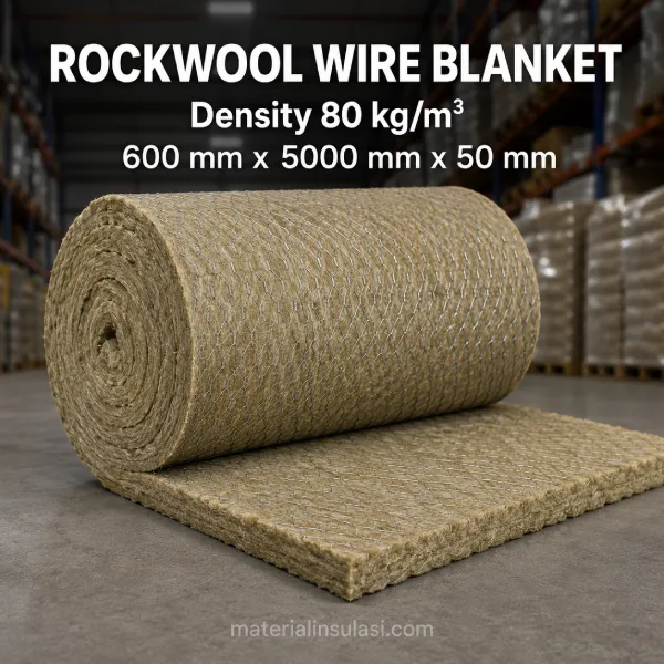 Rockwool Wire Blanket Density 80 kg/m³ Ukuran 600 × 5000 mm Tebal 50 mm
